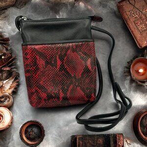 iLi New York Black Red Snakeskin Genuine Leather Crossbody Goth Witchy Core